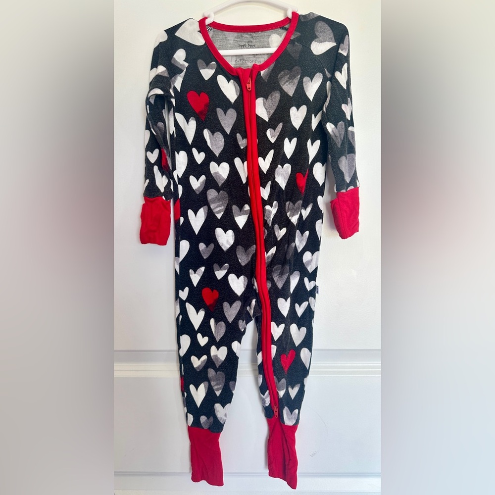 Little Sleepies Heart Patterned Onesie with Red Trim
